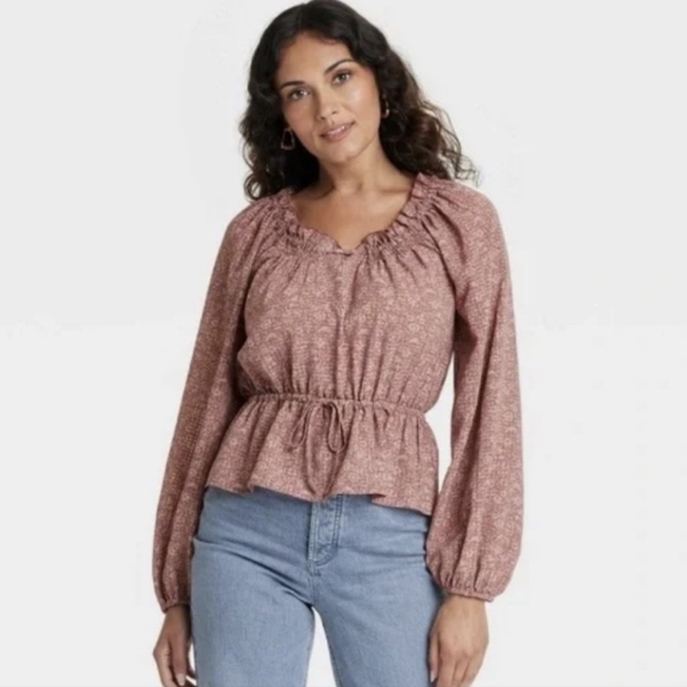 Universal Thread Mauve Floral Balloon Long Sleeve Blouse- NWT